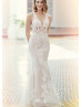 Beaded Ivory Lace Tulle Keyhole Back Luxury Wedding Dress